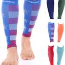 Doc Miller Calf Compression Sleeve - 1 Pair 20-30mmHg Strong Footless Support Socks for Travel Restless Legs Maternity Recovery Shin Splints Varicose Veins for Men & Women (Flag, Large)