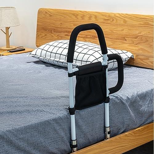 LEACHOI Bed Rails for Elderly Adults - Bed Assist Rail with Dual Grab Handles for Easily Getting in & Out of Bed, Bed Rail with Storage Pocket, fits King, Queen, Full, Twin, 300lbs