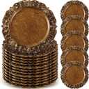 50 Pcs Antique Gold Charger Plates Bulk 13 Inch Embossed Rim Plastic Round Decorative Vintage Plates Charger for Dinner Wedding Party Event Table Setting Decoration (Vintage)
