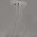 Bridal Pearl Hair Bow Veil Bridesmaid Large Hair Bow Wedding Veil with Barrette Bachelorette Party Decorations Bridal Bridesmaid Gift (White)