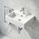 NUESTRA VIDA Wall Mount Bathroom Sink, 20" x 14.7" Rectangular White Ceramic Wall Hung Vanity Sink with Faucet Hole & Overflow, Floating Porcelain Hand Wash Basin, 20 x 14.7 x 5.1 inch