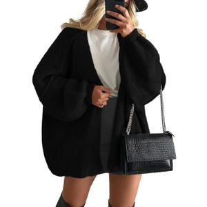 PRETTYGARDEN Womens Oversized Cardigan Sweaters 2025 Fall Long Lantern Sleeve Knit Open Front Lightweight Sweater (Large, Black)