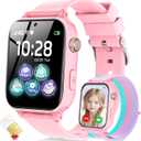 4G Kids Smart Watch GPS Tracker, Smartwatch for Kid with SIM Card, Calling, Voice Chat, Class Mode, SOS, Pedometer, Alarm, Games, HD Touch Screen Phone Watch Gift for 4-12 Girls Boys, Light Pink