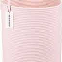 XUANGUO Cotton Rope Laundry Basket Hamper for Girls Kids Baby Nursery Hamper Bin Woven Storage Basket for Living Room Girls room Boho Tall Rope Baskets for Blanket Toys Large light pink (Regular)