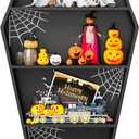 Halloween Goth Coffin Bookshelf 48''H - Wood Tall Coffin Shelf with Spider Web Gothic Decor, Black Spooky Curio Shelf for Home Decor, 48’‘H Coffin Bookcase