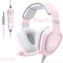 Bocodow Pink Gaming Headset for Girls Women with Microphone, Bass, Stereo Surround Sound Wired OverEar Headphones with Mic for PC Mac Computer PS5 Xbox PS4 Laptop (Pink)