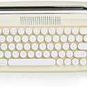 YUNZII Upgraded Wireless Typewriter Keyboard, Retro Aesthetic with Integrated Stand,Cute Round Keycaps, USB-C/Bluetooth Connection for Table, Phone, PC and Win/Mac/Android (B307, Ivory Butter)
