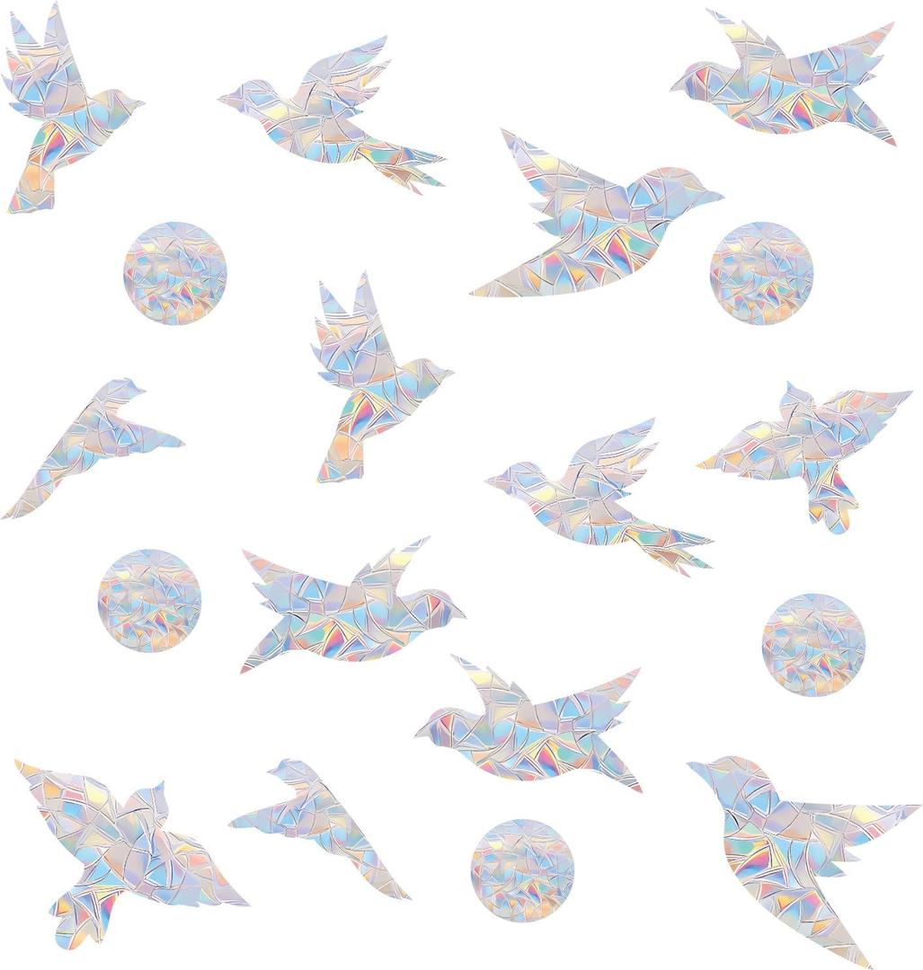 51Pcs Birds Window Stickers Prevent Birds from Hitting Windows, Rainbow Sun Catcher Stickers No Glue Required, Non-Adhesive Reusable Vinyl Rainbow Stickers