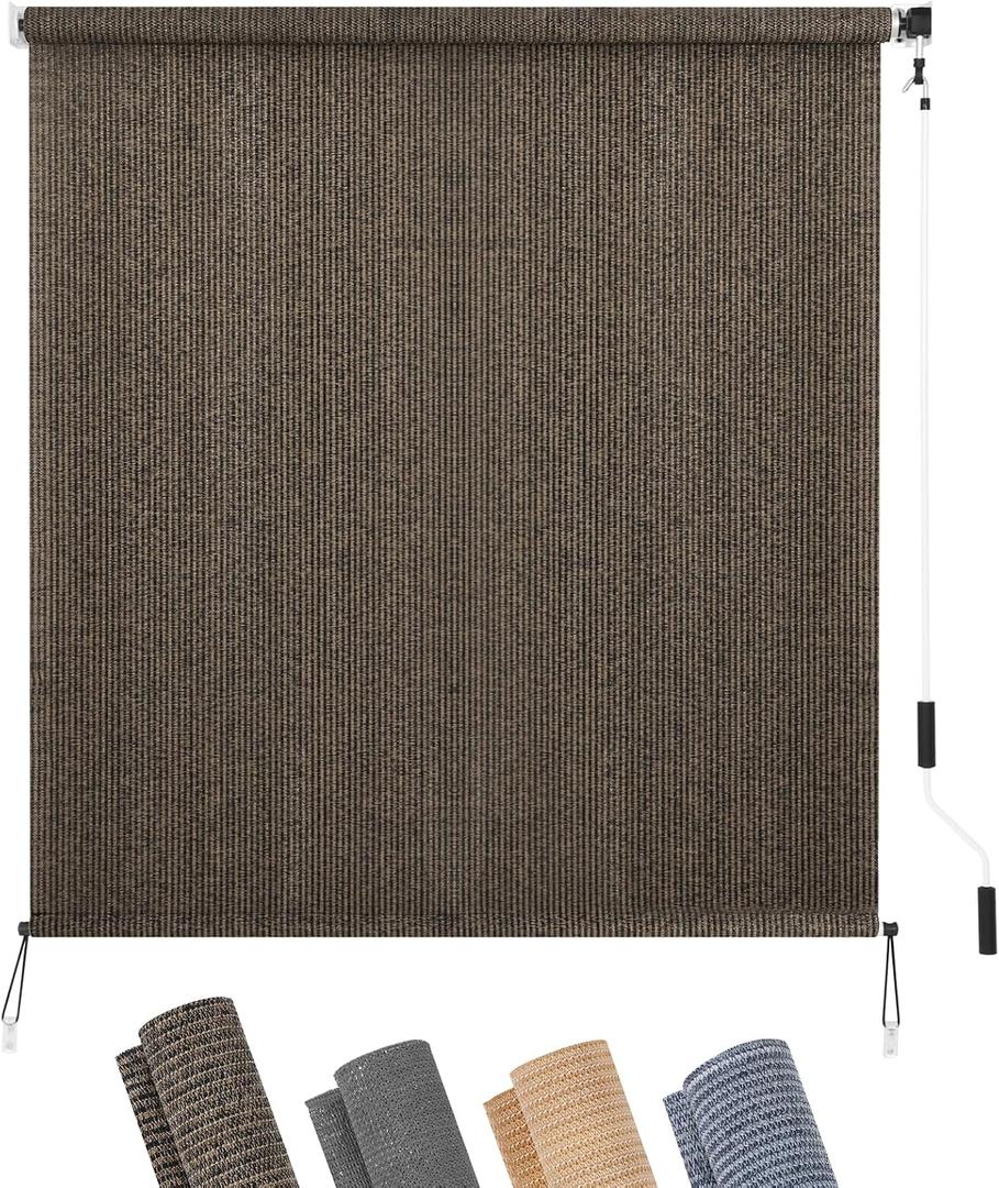 KELIXU Patio Shades Roll Up Outdoor Blind, 6' W x 8' H Cordless Sun Shade Privacy Screen with 90% UV Protection Exterior Roller Shade Cloth for Porch Pergola Backyard Windows Balcony, Mocha