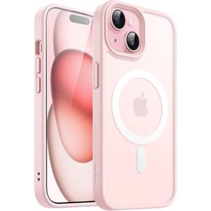 JETech Magnetic Case for iPhone 15 6.1-Inch Compatible with MagSafe, Translucent Matte Back Slim Shockproof Phone Cover (Pink)
