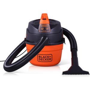 BLACK+DECKER Shop Vacuum Wet and Dry, Small Shop Vac with Accessories, 1 Gallon 1.5 Peak HP, Wall Mount Mini Vacuum for Garage, Home and Pet, 60CFM (BDXV18101P-1H)