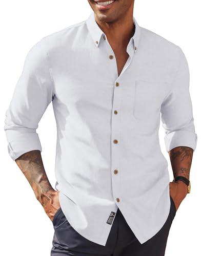 PJ PAUL JONES Men's Oxford Button Down Shirt, Long Sleeve Regular Fit Business Casual Dress Shirts with Chest Pocket White, L