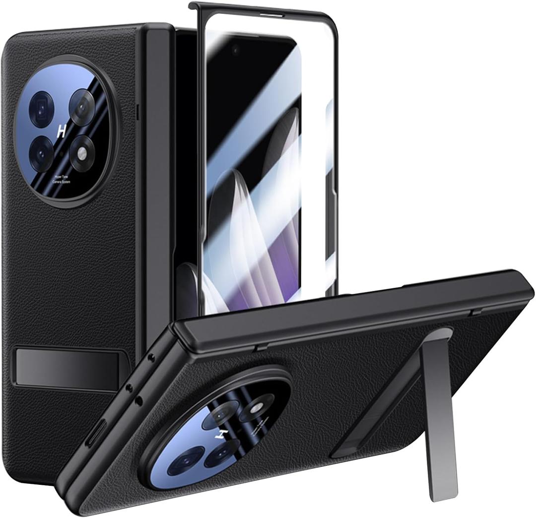 for Oppo Find N5 Case with Kickstand, Slim PU Leather All-Inclusive Phone Case with Hinge Protection Screen Protector Camera Protector Leather Protective Cover for Oppo Find N5 Black
