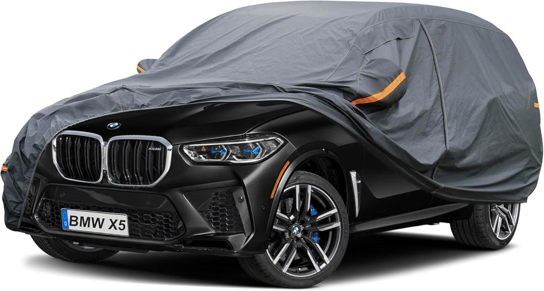 Premium Car Cover Custom Fit BMW X5 (2007-2025), 16 Layers Heavy Duty Car Cover Waterproof All Weather with Zipper Door for Sun Rain Snow Dust Uv Protection, Grey