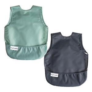 Tiny Twinkle Mess Proof Apron Bibs - 2 Pack Waterproof & Lightweight Baby Bibs for Led Weaning | 100% Recycled Polyester, Easy Clean & Machine Washable (Sage Charcoal, Small 6-24 Months)