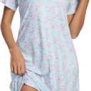 Nightgowns for Women Soft Cotton Sleep Shirts Short Sleeve Sleepwear S-XXL (Large, Blue Pink Flowers)