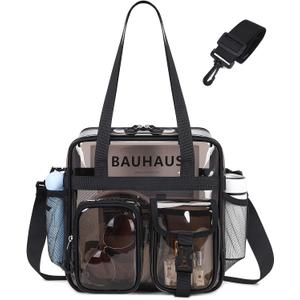 Clear Tote Bag, Heavy Duty PVC 12x 12x6 in Clear Bag for Stadium Events for Women Men (Semi-black)