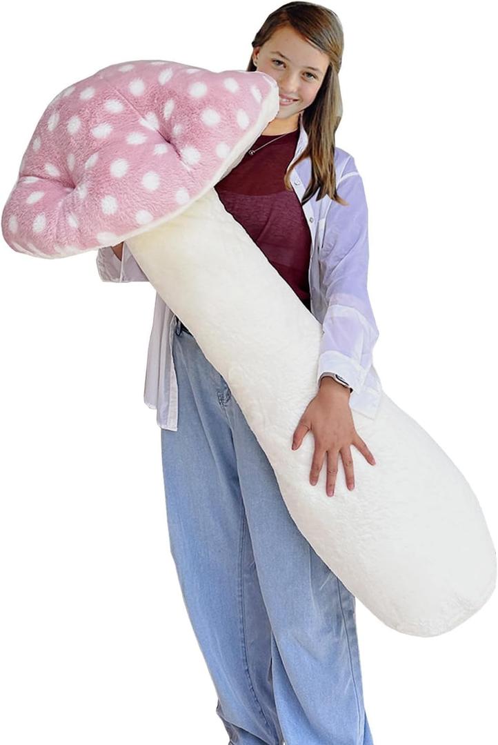 Hofun4U Mushroom Plush Pillow - 51 inch Mushroom Shaped Stuffed Long Pillow - Mushroom Stuffed Pillow - Christmas Birthday Sofa Home Decoration (Pink)