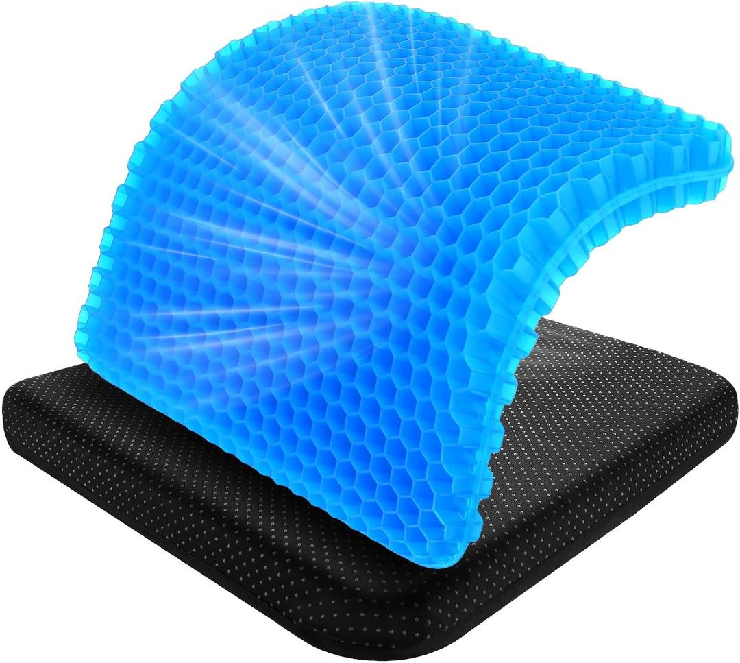 MACEVIA Gel Seat Cushion for Long Sitting, Breathable Gel Chair Cushion Cooling Pressure Relief Cushion Soft Chair Pads for Wheelchair, Office Chair, Car Seat, Home (16.5x16.5x1.6 inch)