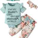 SUNNY PIGGY Newborn Infant Baby Girl Clothes Ruffle Romper Toddler Girl Floral Cotton Pant Sets Girls Clothing Outfit (0-3 Months, Green)