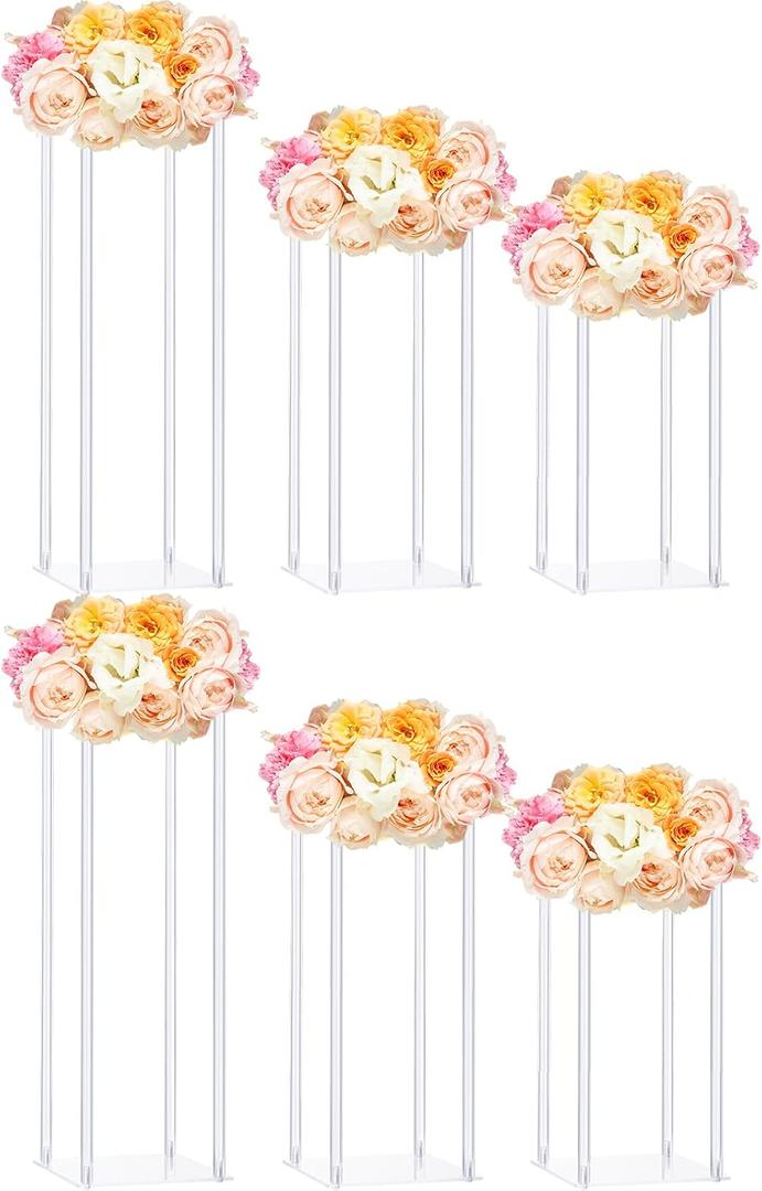 Yerliker 6 Pcs Wedding Flower Stand Acrylic Vase 23.6 Inches and 15.75 Inches Tall Clear Column Pillar Flower Stand Tabletop Display Rack for Wedding Centerpieces Birthday Party Decorations