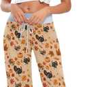 Pajamas Pj Pants Women Lounge Drawstring Soft Palazzo Pj Bottoms Wide Leg Pants (S)