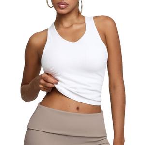 BRXL Women's Ribbed Racerback Tank Tops with Built-in Bra U Neck Sleeveless Fitted Casual Athletic Workout Gym Top, Small