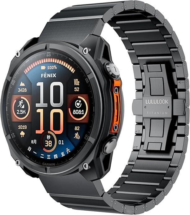 LULULOOK Titanium Band for Garmin Watch Fenix 8 51mm/7X/6X/5X Plus, 26mm Titanium Metal Repalcement Band for Garmin Watch Tactix/ quatix 8 51mm, epix Pro (Gen 2) 51mm, DLC Coating and Butterfly Clasp,Black