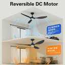 Roomratv Ceiling Fans with Lights, 52 Inch BLack Ceiling Fan, Remote Control,Quiet Reversible DC Motor,Dimmable,6 Speeds,Easy to Install,Modern Ceiling Fans for Bedroom,Living Room,Indoor,Outdoor
