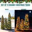 Set of 3 Retro Hand-Painted Tabletop Christmas Trees - 8", 10", 12" LED Lighted Decor, Battery Powered Vintage Mini Trees for Mantel, Shelf, Desktop Holiday Decor