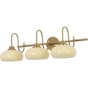 KCO Lighting Brushed Gold Gooseneck Sconce Mid Century Modern Bathroom Vanity Light Vintage Brass Wall Sconce 3 Light Glass Vanity Light, 29.5" x 14" x 9.6"