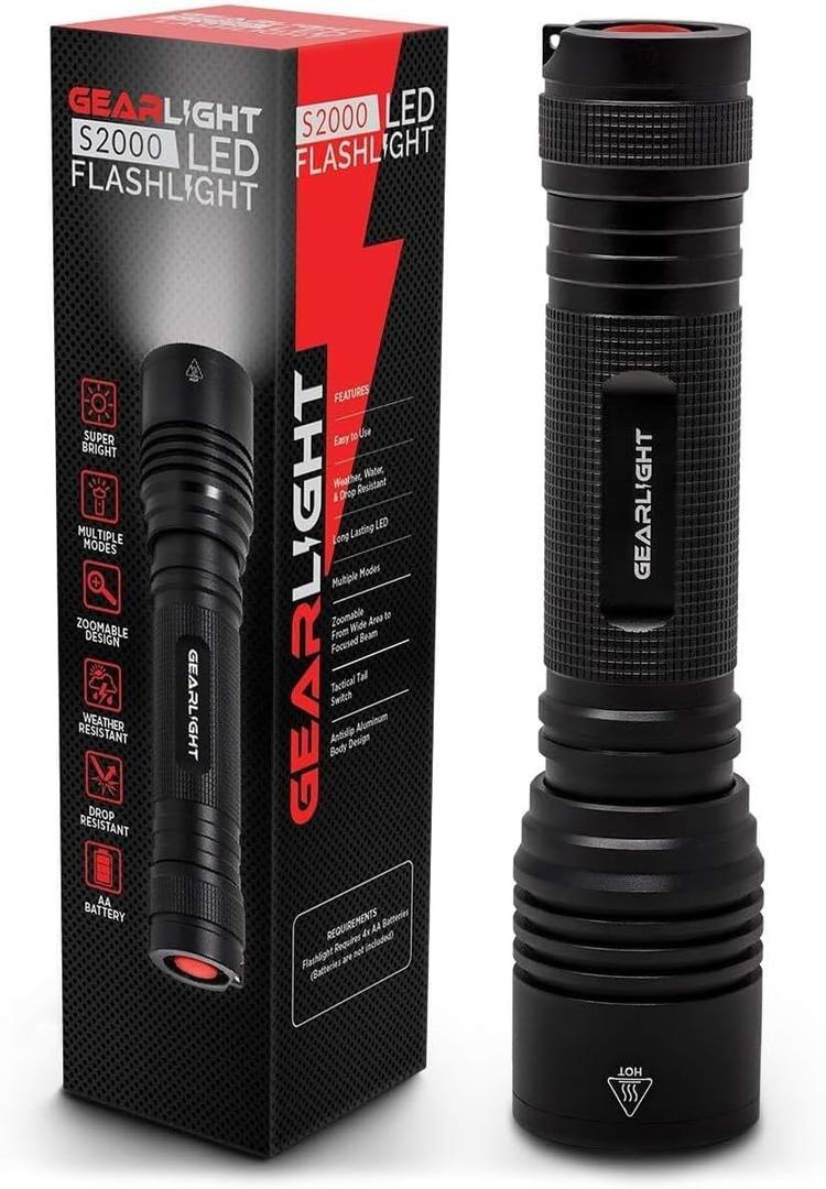 GearLight S2000 LED Flashlight High Lumens - Super Bright, Powerful, Mid-Size Tactical Flashlight for Outdoor Activity & Emergency Use - S2000-1 Pack, (Batteries Not Included) GearLight S2000 LED Flashlight High Lumens - Super Bright, Powerful, Mid-Size Tactical Flashlight for Outdoor Activity & Emergency Use - S2000-1 Pack, (Batteries Not Included)