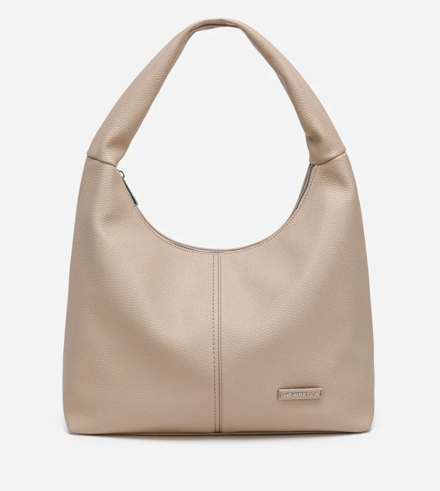 NEWBELLA Vegan Leather Shoulder Handbag with Wide Strap, Multiple Zipper Pockets, Flat Bottom, Black (Apricot)