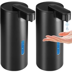 2 Pack Automatic Liquid Soap Dispenser, Touchless 12oz/340ml Stainless Steel Soap Dispenser, Motion Sensor Pump for Bathroom Kitchen Dish Soap, Hands-Free and Waterproof(Black)