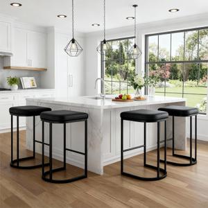Bar Stools Set of 4, 26'' Counter Height Bar Stools with Faux Leather Upholstery, Modern Backless Barstools with Metal Frame for Kitchen Island, Black