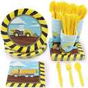 Juvale Serves 24 Under Construction Theme Party Supplies Decoration for Kids Birthday, Disposable Paper Plates, Napkins, Cups & Cutlery - Construction Party Supplies