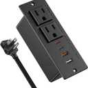 30W USB C Recessed Power Strip,Flat Plug Power Strip,2 Outlets 4 USB Ports,Furniture Flush Mount Desk Outlet,Recessed Outlet for Side Table/Sofa Table,10ft Cord(Black)