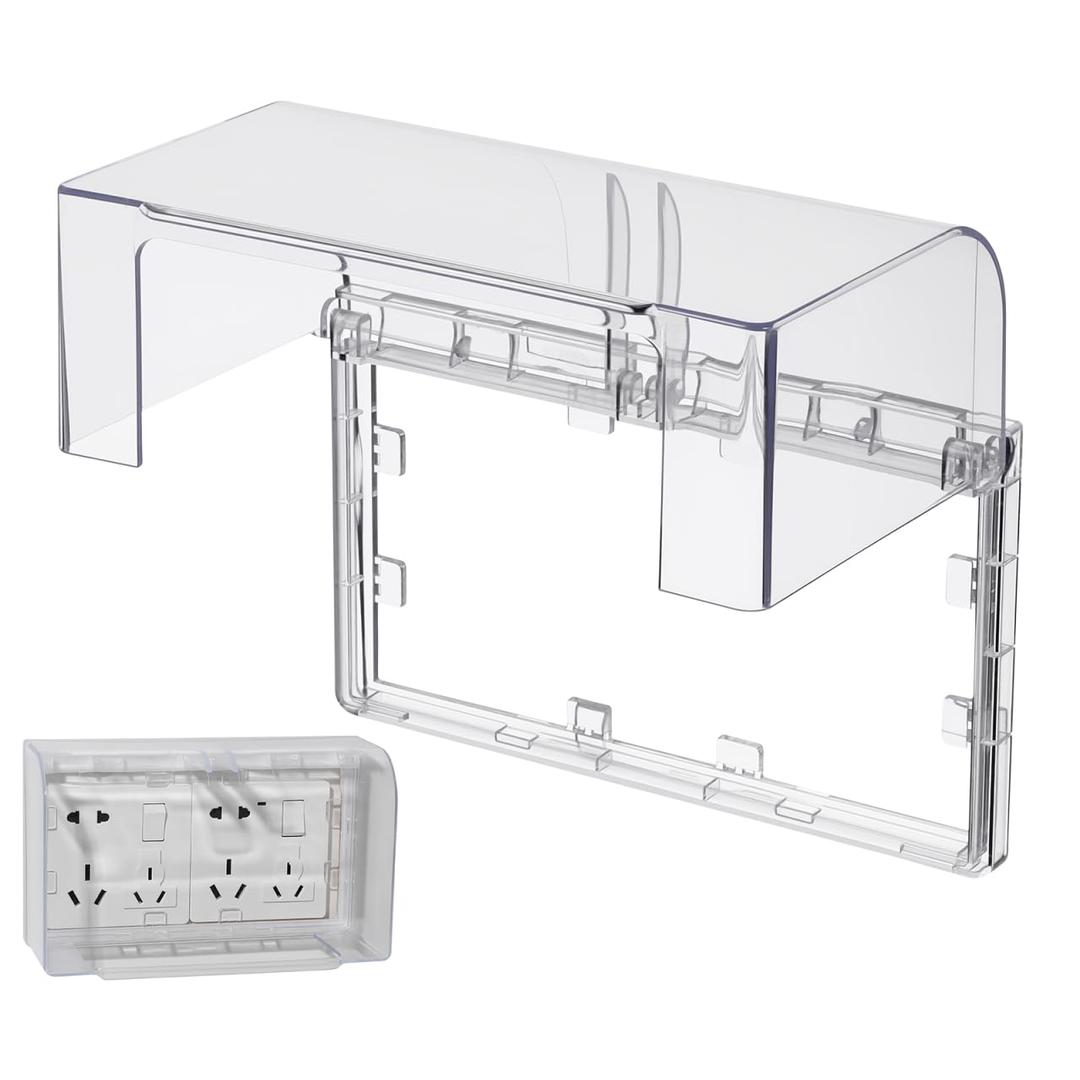 Cabilock Weatherproof Outlet Cover, Flip Double Position Socket Box, 86-Type Thickened Self Adhesive Switch Plug Splash Box for Bathroom Kitchen, Outdoor Receptacle Protector, 7.94X4.76X2.95inch (20.20X12.10X7.50CM, Transparent)
