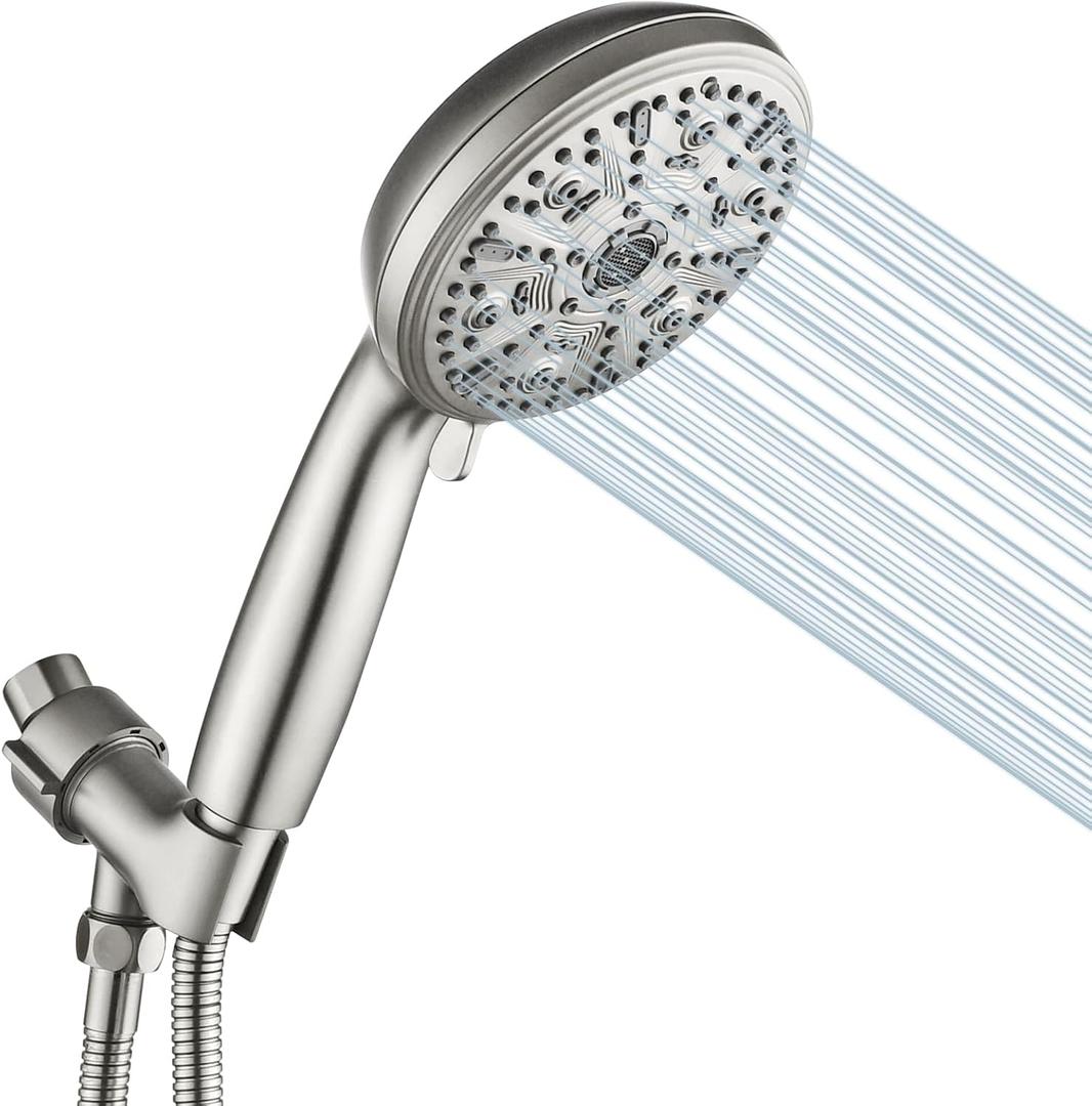 Handheld Shower Head 10 Mode Shower Heads High Pressure Shower Head Handheld with Brass Swivel Ball Bracket Showerheads & Handheld Showers Brush Nickel