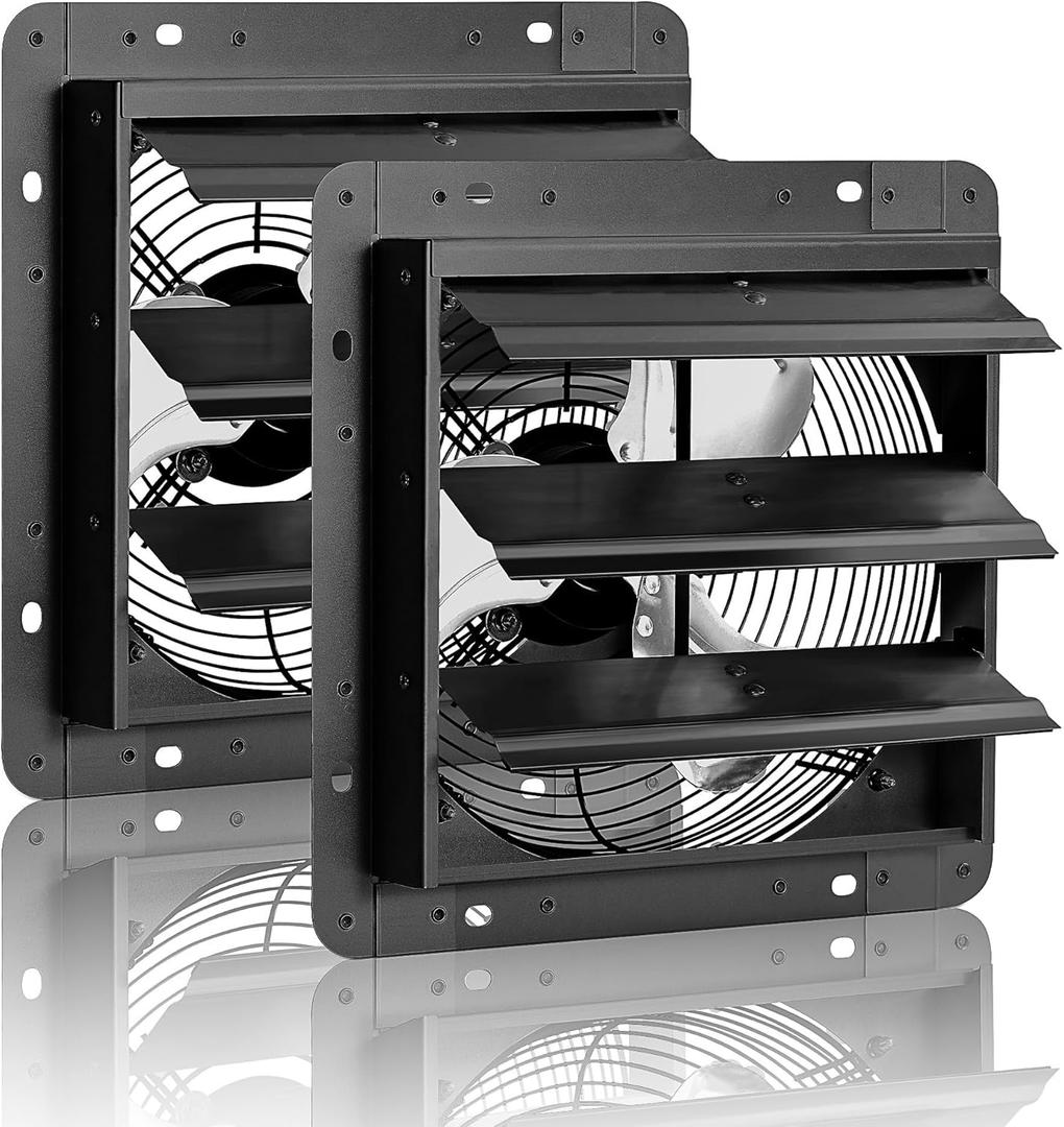 8'' Shutter Exhaust Fan, 760 CFM High-Speed Wall Mounted Exhaust Fan, 40dB Quiet Ventilation Attic Fan for Shed, Garage, Greenhouse, Basement, Chicken Coop, Generator Room, 2 Packs