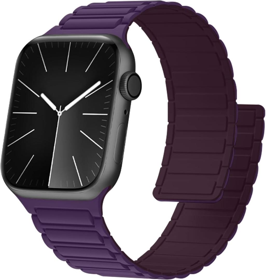 Magnetic Silicone Watch Band Compatible with Apple Watch 44mm 45mm 49mm 46mm 42mm 41mm 40mm 38mm bands Women Men, Soft Sport Strap for iWatch Series11 10 9 8 7 6 5 4,ULTRA3 2,SE3 2 1