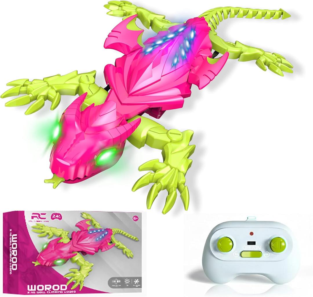 Wall Climbing Gecko Lizard, Kids Toys Remote Control Car, Rechargeable Wall Crawler Gecko Robot, Boys & Girls Ages 12+, 360 Stunt Crawler, LED Lights, Safe Indoor Fun Birthday Gift, Standard