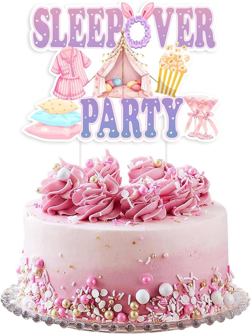 Pastel Sleepover Party Cake Topper Pink and Purple Tent Makeup Cake Decoration for Girls Women Birthday Pajama Party Bachelorette Parties Supplies