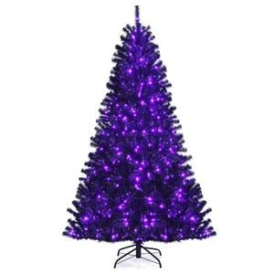 7 ft. Pre-lit PVC Halloween Artificial Christmas Tree Black with 500 Purple LED Lights