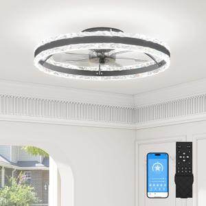 VOLISUN Low Profile Ceiling Fans with Light and Remote, 23.6in Fandelier Ceiling Fan with Light, 3000K-6500K Dimmable Flush Mount LED Ceiling Fan Lights, Black Modern Ceiling Fans for Bedroom (8289-BK)