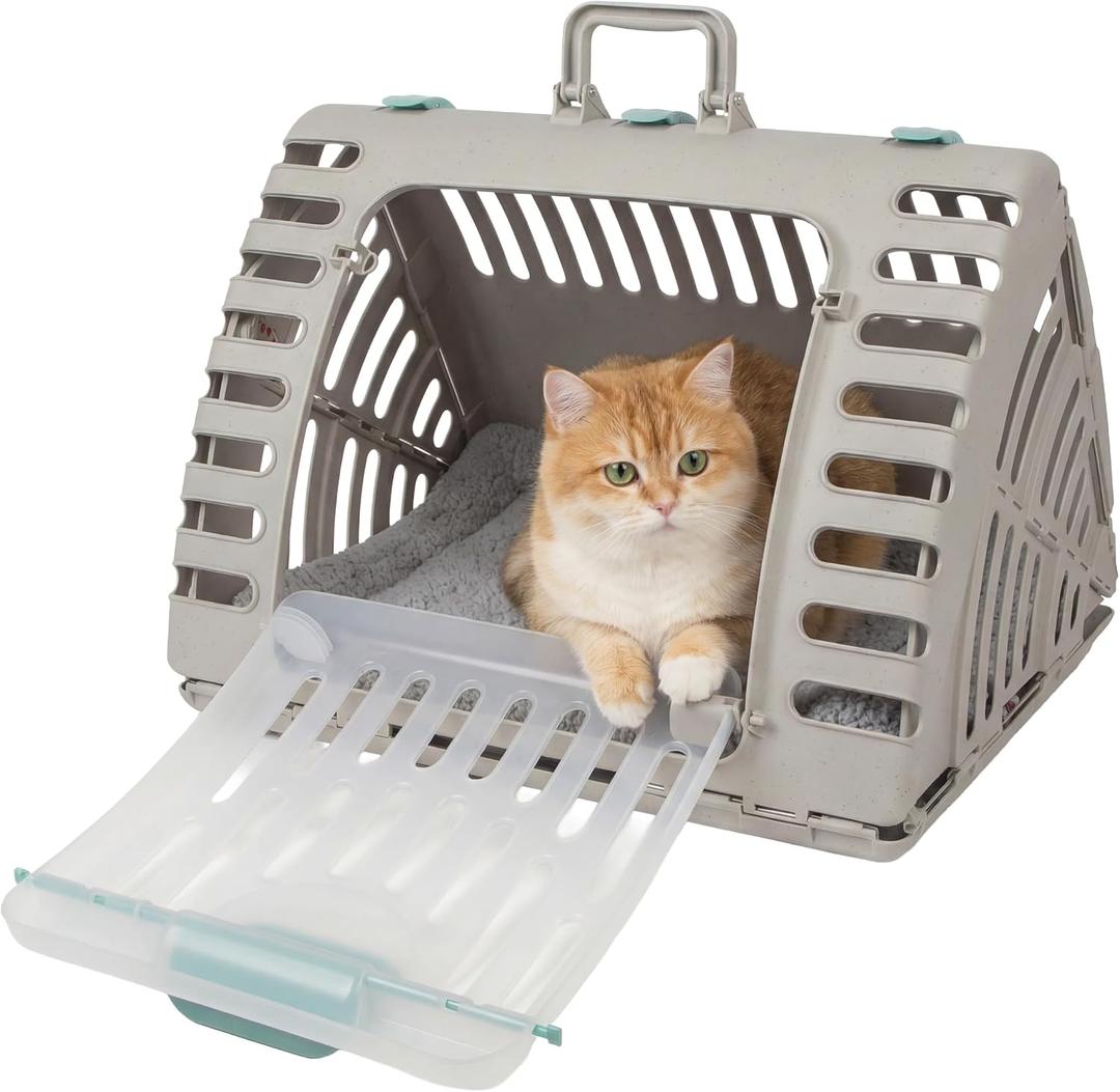 Sport Pet X-Large Hard-Sided Travel Cat Carrier - Cat Carrier with Patented Wide Side-Opening Door, Foldable Portable Pet Carrier with Removable Bed for Cats & Small Pets up to 35lbs - Gray