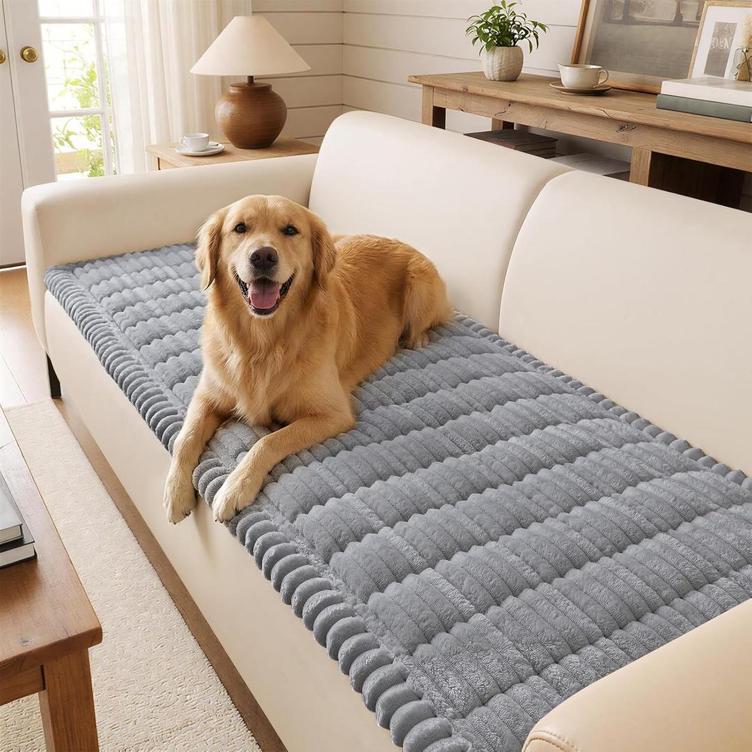 decorUhome Fuzzy Pet Couch Cover for Dogs, Non-Slip Sofa Covers for 3 Cushion Couch, Soft Thick Furniture Couch Protector, Washable Sofa Slipcovers, Grey, 27.6" x 88"
