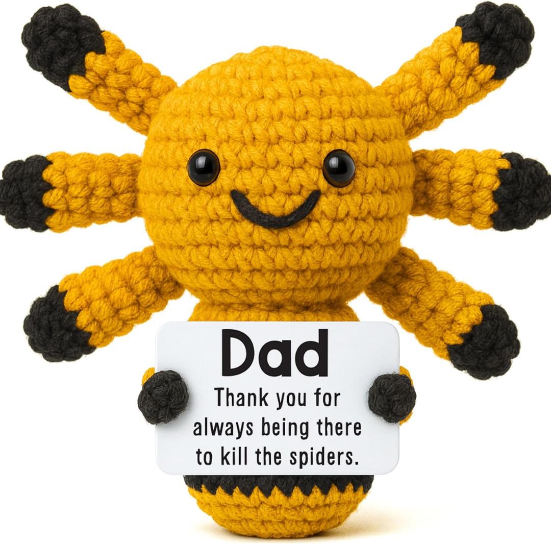 Funny Dad Gifts from Daughter, Novelty Thank You Gratitude Appreciation Gift for Daddy Dada Father StepDads Birthday Christmas from Son Kids, Handmade Mini Crochet Spider Present