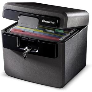 SentrySafe Black Fireproof and Waterproof Safe, File Folder and Document Box with Key Lock, 14.3 x 15.5 x 13.5 inches, HD4100
