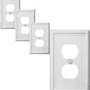 OKAWYC Single Duplex Outlet Cover Plate, 4-Pack White Luca Metal Wall Plate 1 Gang, Light Switch Cover, for Receptacle Light Switch, Switch Cover Decorative Wallplate, Durable